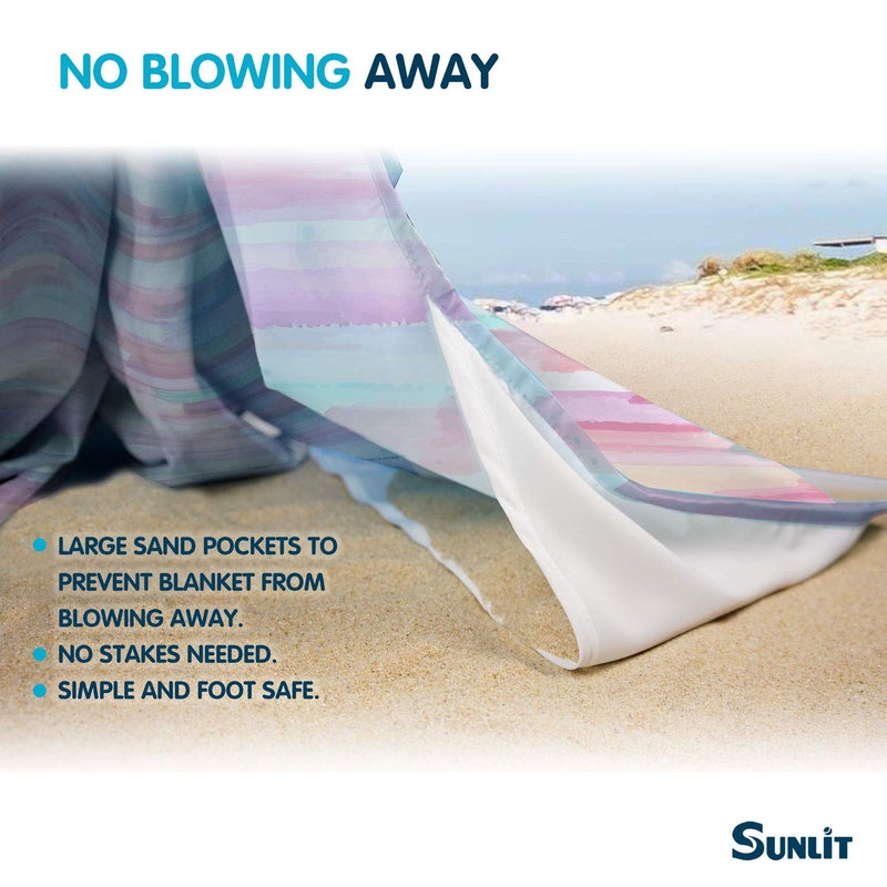 Sunlit Silky Soft 106"x81" Sand Proof Beach Blanket Sand Proof Mat with Corner Pocket and Mesh Bag for Beach Party, Travel, Camping and Outdoor Music Festival, Watercolor Painting Macaron Blue - Image 4